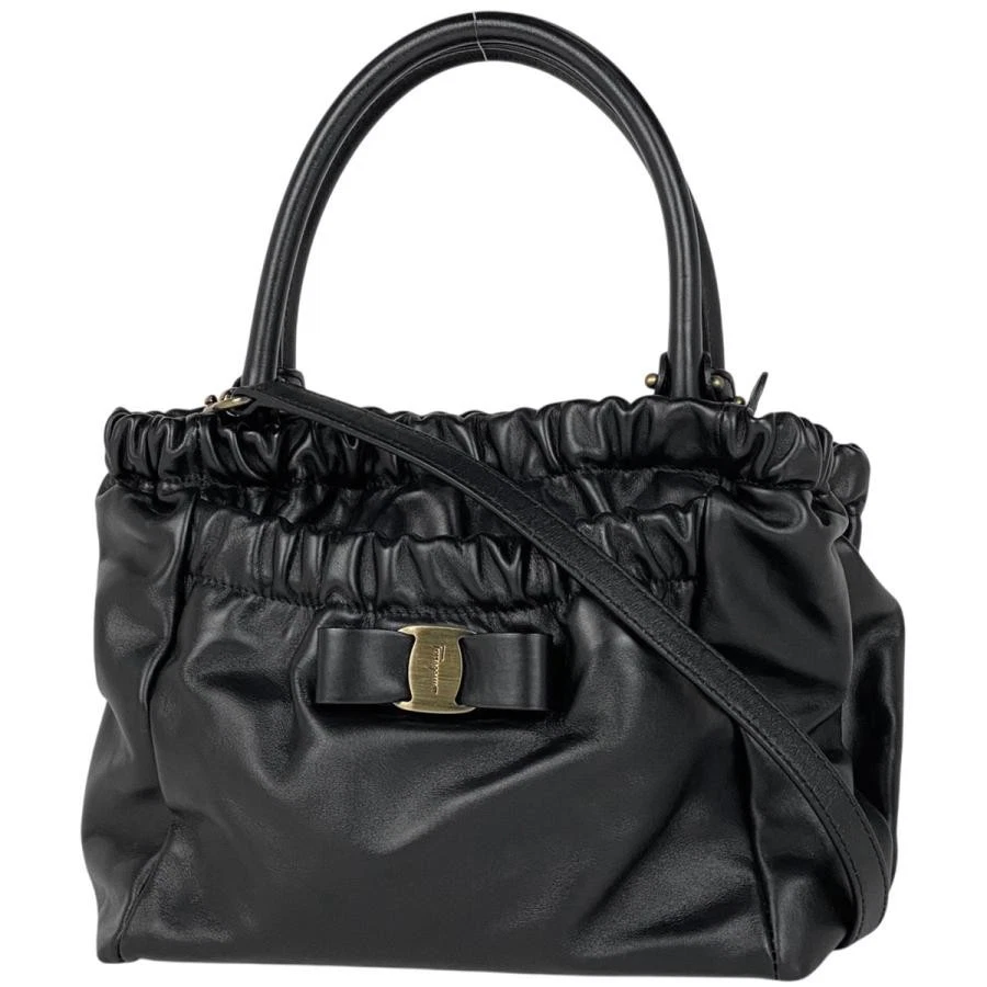 Ferragamo Vara Ribbon 2WAY Leather Black Shoulder Bag C793 #BS1851