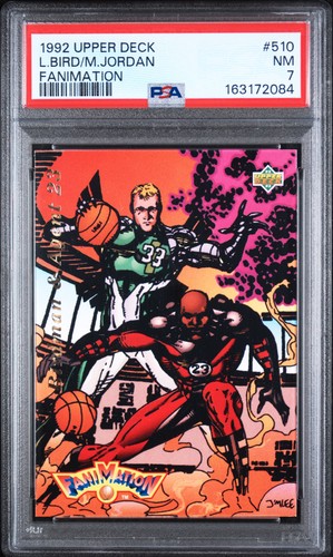 1992 UD FANIMATION #510 LARRY BIRD/MICHAEL JORDAN PSA 7