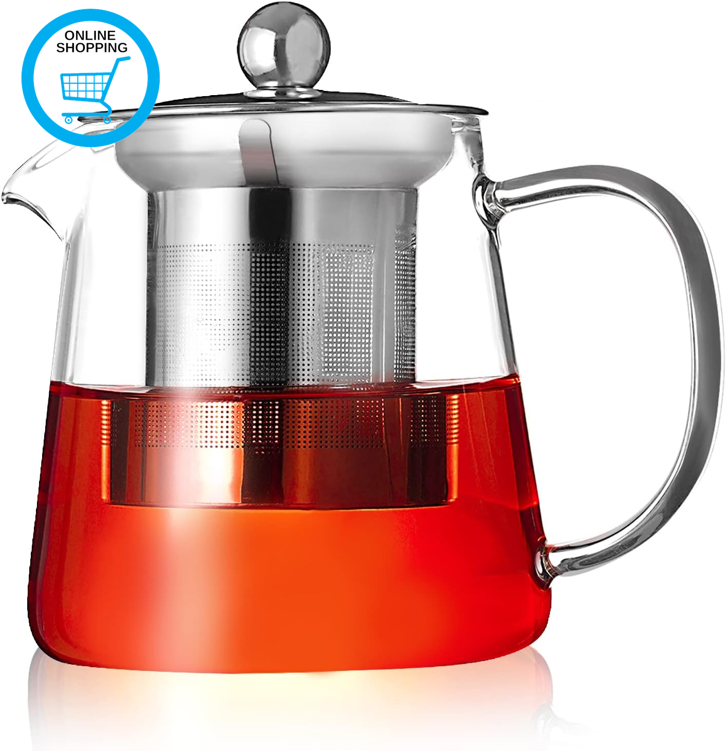 Clear Glass Teapot with Infuser, round Shape Infuser Tea Pot, Heat-Resistant Bor