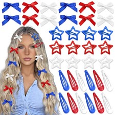 36Pcs 4th of July Red Blue White Bow Hair Clips Cheer Star Snap Hair Barrette...
