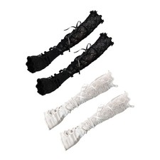 Lace Up Fingerless Gloves Ruffle Floral Lace Elastic White Sleeve
