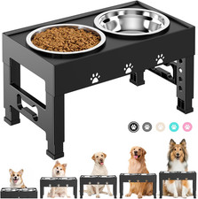 Elevated Dog Bowls with 2 Stainless Steel Bowls, 5-Height Adjustable Stand (3.1"