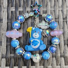 Glow Keychain, Bag Charm, Purse Charm, Bag Clip: Care Bears, Vintage Grumpy Bear