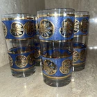 Vtg Culver Starlyte Blue & Gold 5.5" Highball Tumbler Federal Glass Set of 5