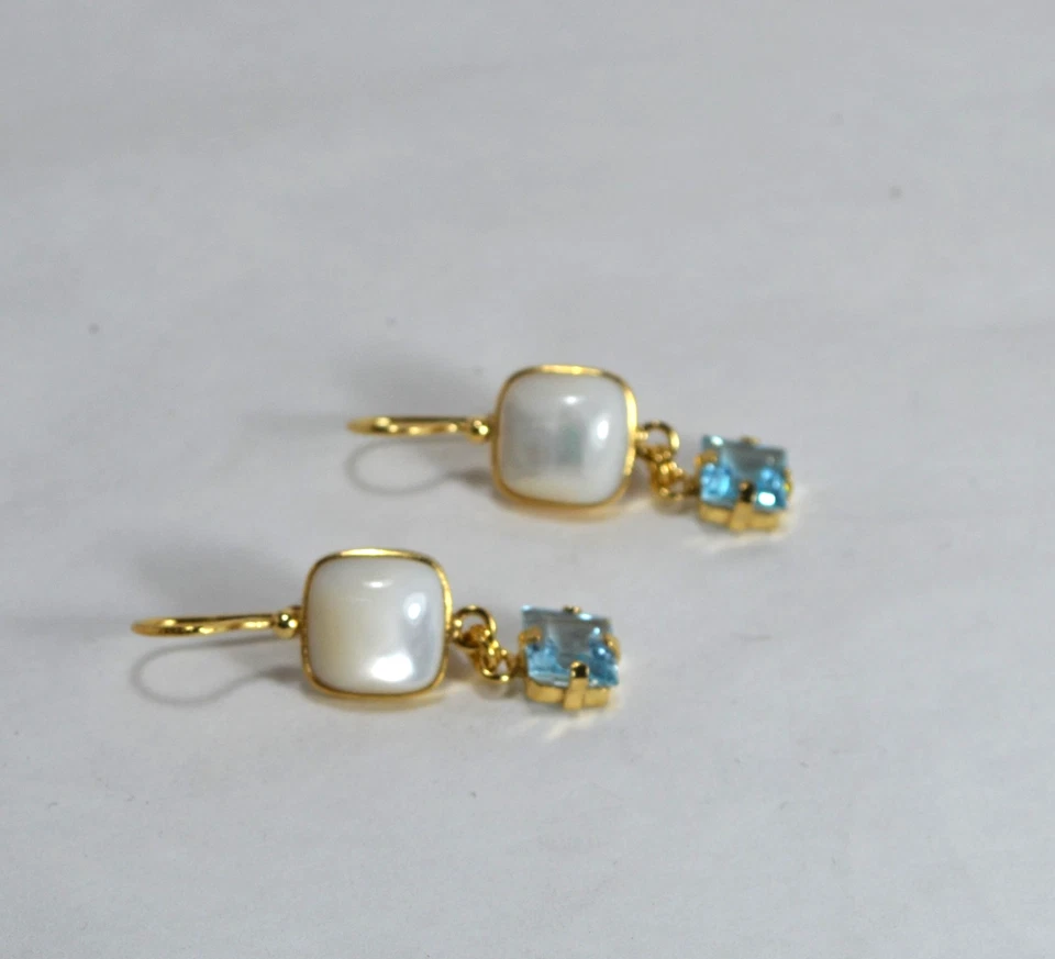 ORECCHINI ARGENTO 925 MADREPERLA E TOPAZIO AZZURRO QUADRATO  AGHT 0981 - Immagine 3 di 4