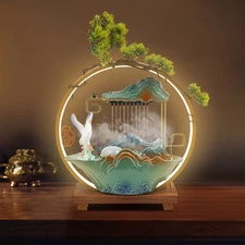 Indoor Water Fountain With Led Light, Rockery Waterfall Fountain With Atomizer