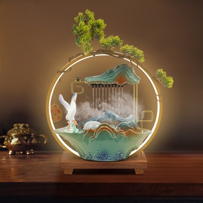 Indoor Water Fountain With Led Light, Rockery Waterfall Fountain With Atomizer