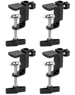 QWORK Universal Desk C-Clamp with 1/2'' Thread Hole, 4 Pack Adjustable Black 