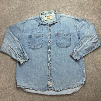 Levis Jeanshemd Erwachsene Large blau rot Tab Western Rodeo Cowboy Waschung Herren*