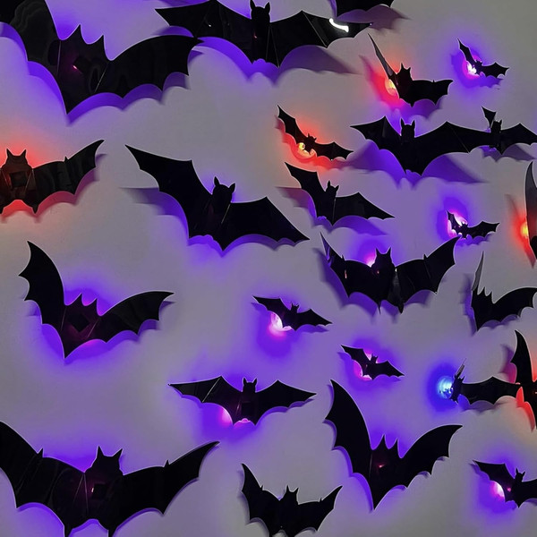 24 StüCk LED Lichter 3D Halloween Fledermaus Deko,Halloween Dekoration Fledermau-image