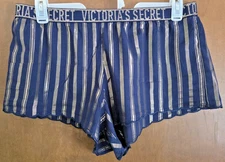 Victoria's Secret Sleep Shorts Lounge Navy Blue Metallic Spell Out Waistband L