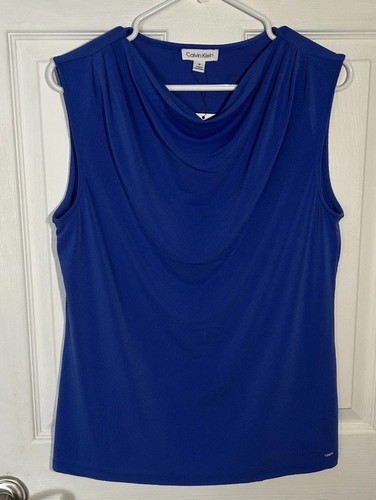 Calvin Klein Tank Top Women’s Drape Cowl Neck Sleeveless Blue Size Medium