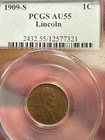 1909-S LINCOLN CENT AU-55 BN