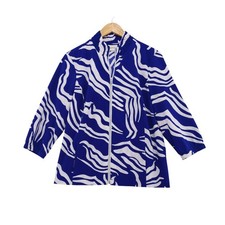 Chico's Zenergy Jacket Size 2 L Blue Zebra Print Full Zip Mock Neck