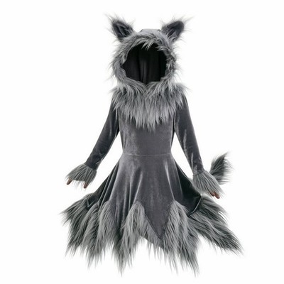 Wolf Kostüm mit Schwanz Faux Wolf Kostüm mit Kapuze für Cosplay, Kinder, Mädchen