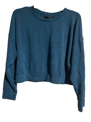 Danskin Womens Cropped Sweatshirt Size XL Blue Lightweight Crewneck Thumbholes