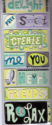 K & Company POPPYSEED chipboard word icon sticker set~BNIP~Adorable Quick Ship!