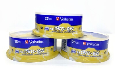 3   25 Pack Verbatim DVD+RW 4.7GB 4X with Branded Surface