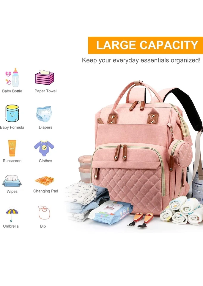 Baby Diaper Bag Backpack Travel Mom Maternity Changing Pad Waterproof (Pink) - Image 4 of 4
