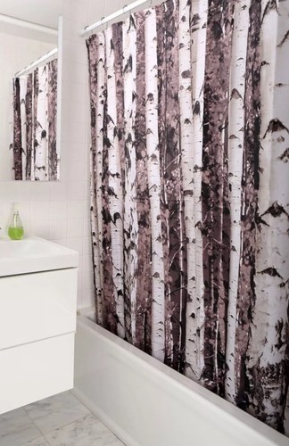 New NWT Shower Curtain Polyester Birch Forest Tree 72” Cabin Lakehome Kikkerland