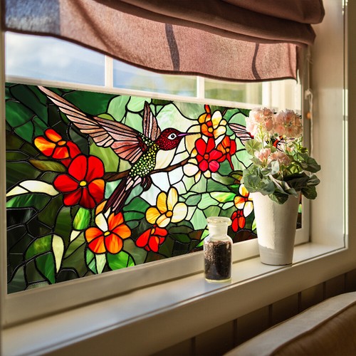 Fensterfolie Statische Haftfensterfolie Buntglasaufkleber Dekorfolie Blumendruck - Bild 14 von 49