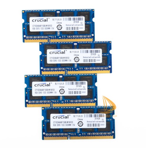 Crucial DDR3 RAM 32 GB 4x 8GB 2Rx8 PC3-10600S 1333Mhz SODIMM Laptop Memory 1.5V& - Picture 2 of 8