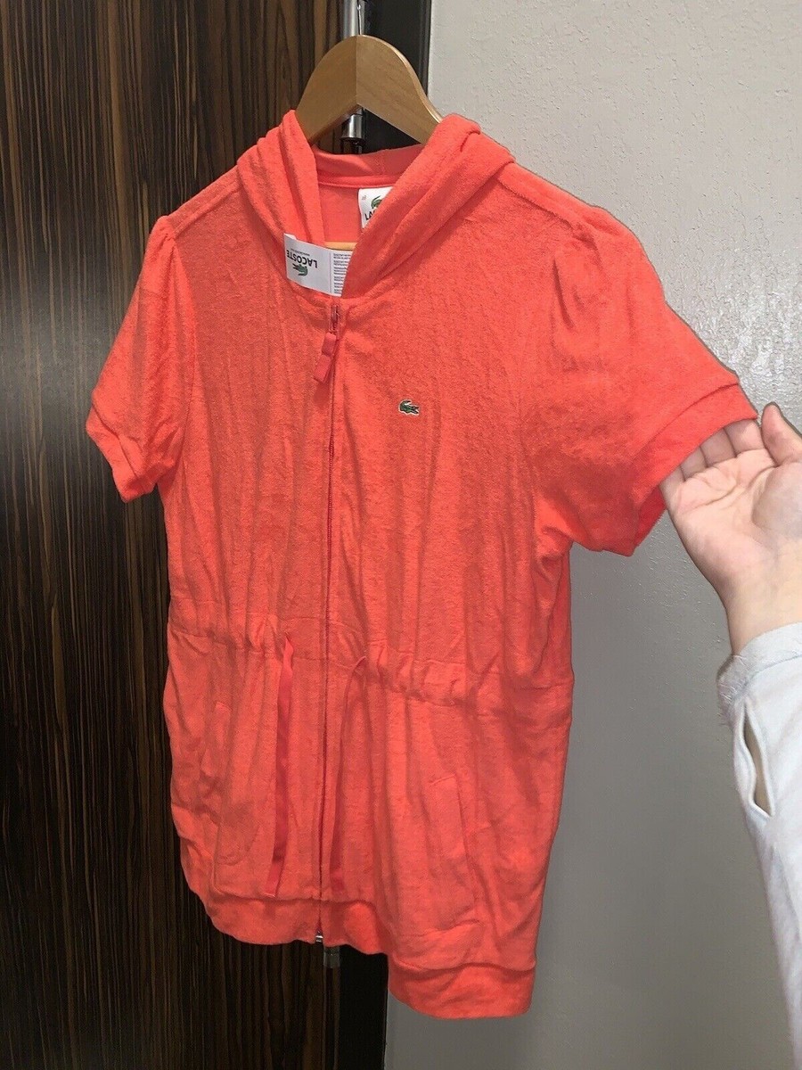LaCoste Womenu0026#039;s Terrycloth Hoodie NWT Short Sleeve Coral Hot Pink Size  46 | eBay