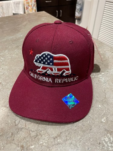 California Republic Maroon Snapback Hat with American Flag Silhouette under Bill