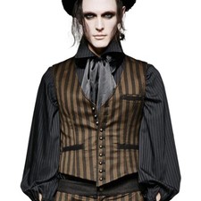 Punk Rave Gothic Vintage Steampunk Weste Anzugsweste - Edward Braun Gestreift