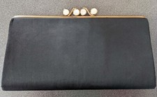 Vintage Bobbie Jerome Clutch Handbag Black Satin Mother Of Pearl 50s