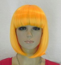 Orange Yellow Short Straight Bangs Bob Women Girl Cosplay Hair Wig Wigs Wig Cap