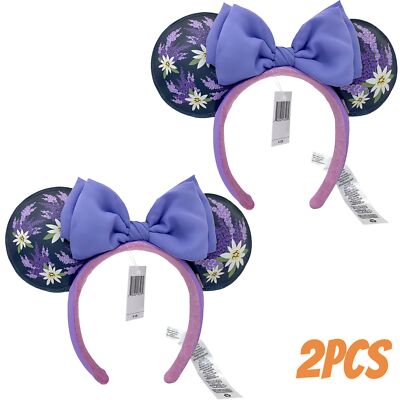 Disney-Parks Headband Flowers Purple Bow Minnie Ears Mickey Mouse Ears Girl 2Pcs