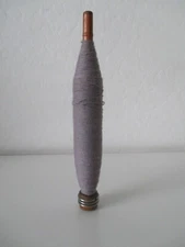 Antique Wooden Spool Spindle Thread Bobbins 10" Textile Mill W/ Gray Yarn  AZ17