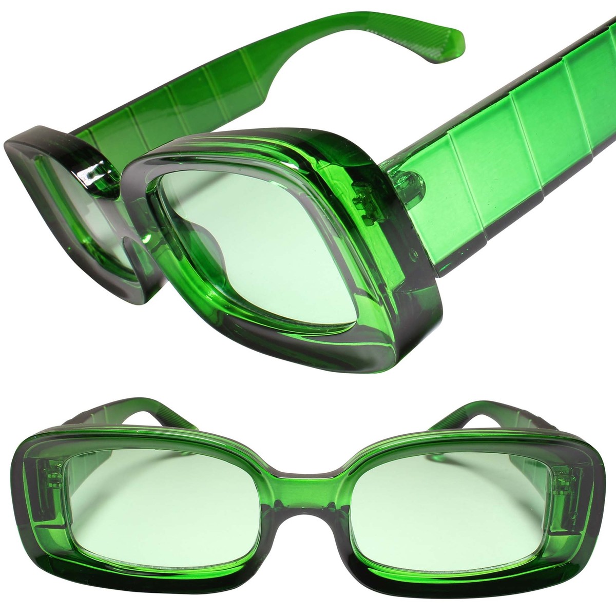 Stylish Green Sunglasses Trendy Rectangle Clear Green Polarized Sunglasses with Green  main image 2