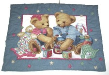 VTG Blue Jean Teddy Bear Baby Blanket Crib Comforter Duck Stars Strawberry Jam