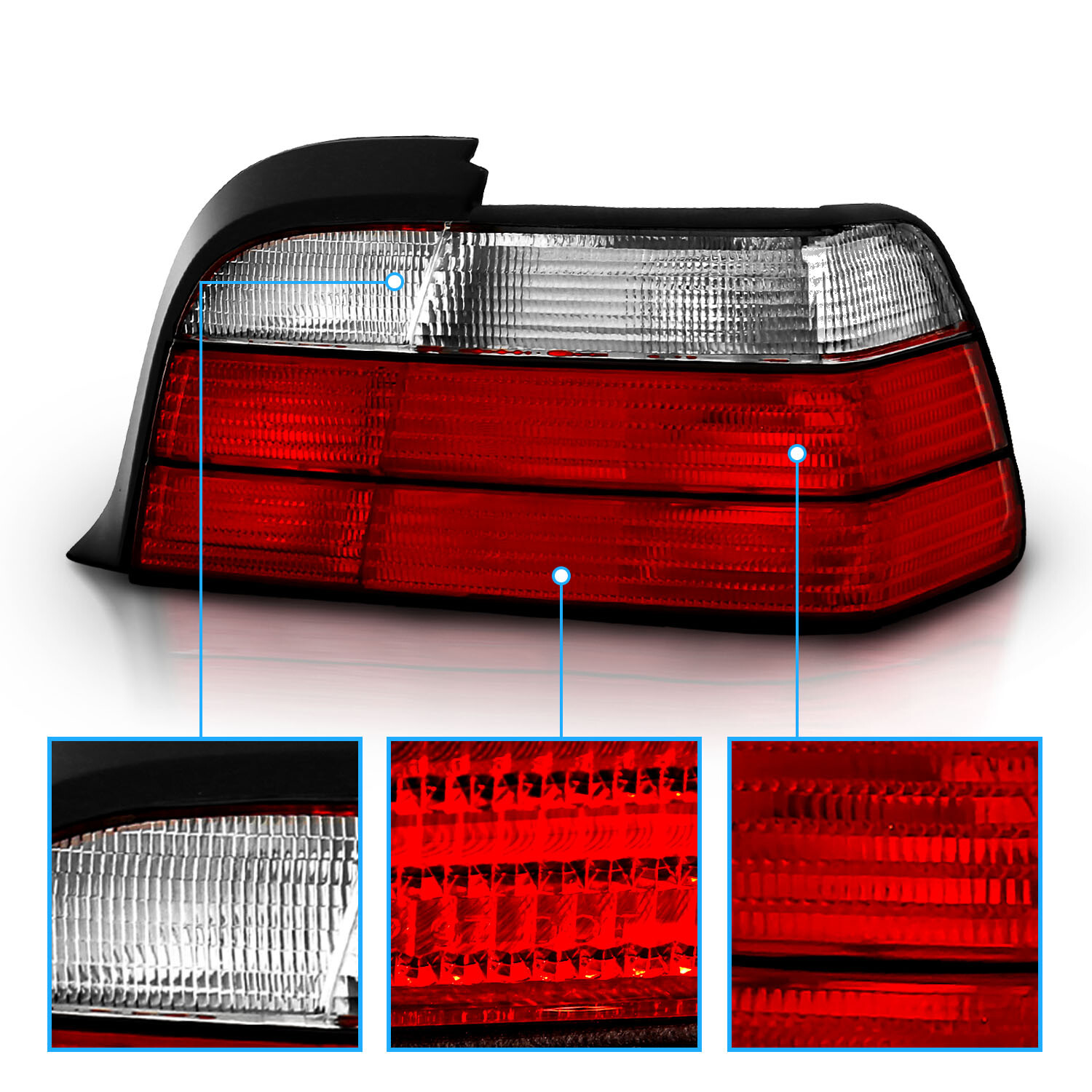 19921999 Red Clear Tail Light Assembly Pair for BMW E36 Coupe Left