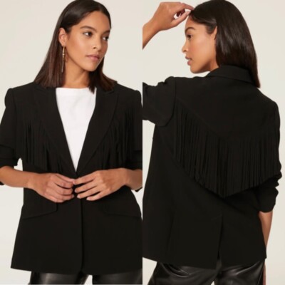Cinq  Sept Black Dani Fringe Blazer Jacket Size 4 US $595