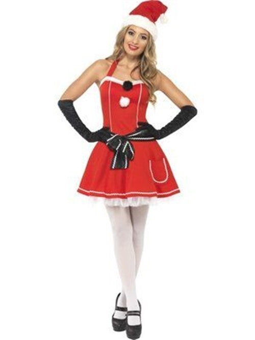 Ladies Pom Pom Santa Fancy Dress Costume