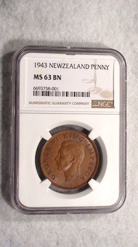 1943 New Zealand Penny NGC MS63 BN UNCIRCULATED 1P Coin PRICED TO SELL!