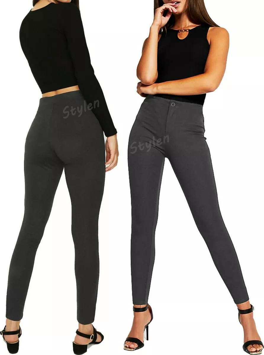 GIRLS GREY SCHOOL TROUSERS TEENS WOMEN SKINNY OFFICE WORK DAY SLIM