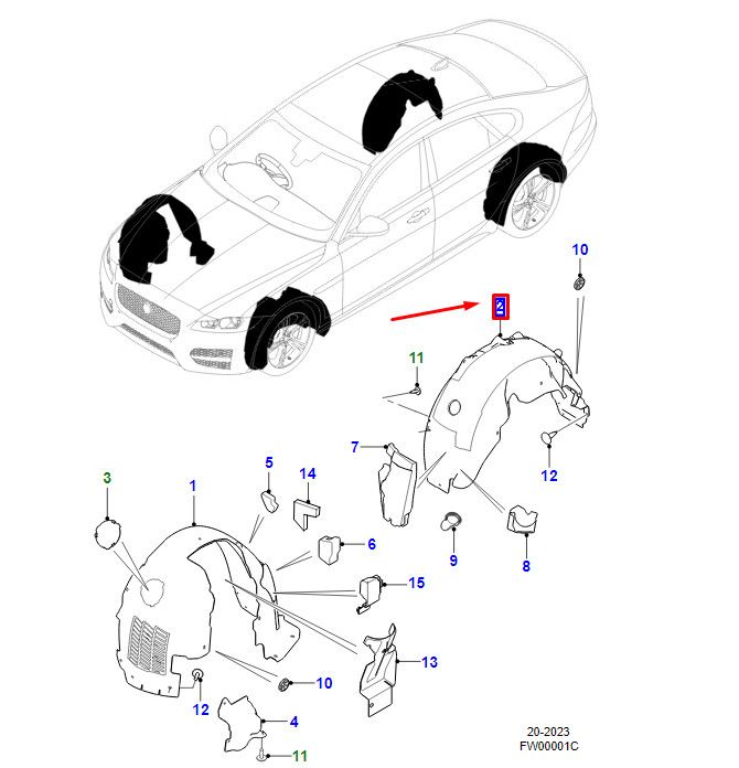 JAGUAR XF X260 Radkastenverkleidung hinten rechts T2H48588 NEU ORIGINAL