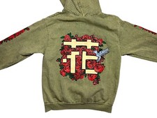 LOS ANGELES APPAREL x USA-MADE Green HEAVY-FLEECE HOODIE Flower Sweatshirt Sz M