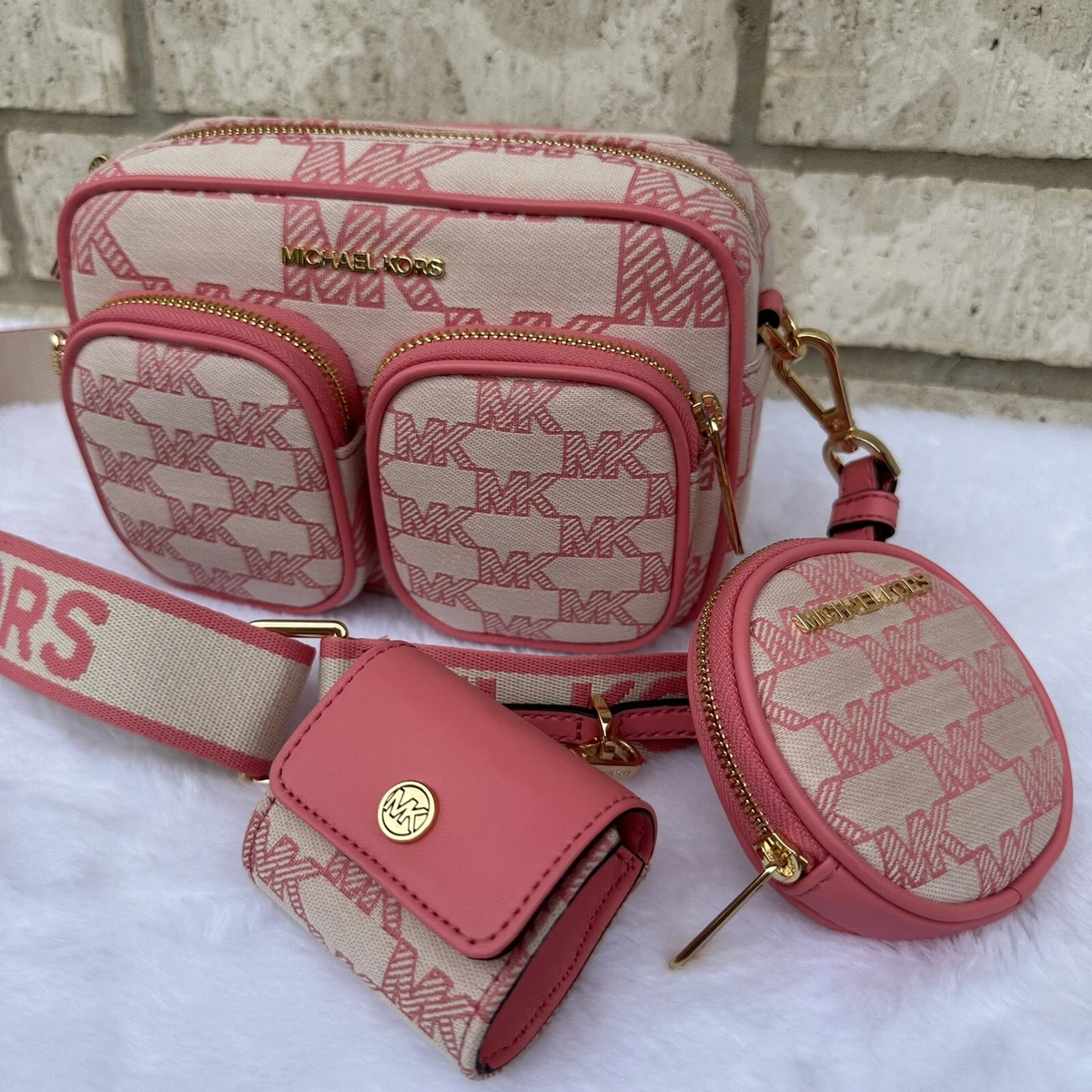 Michael Kors Jet Set Medium Crossbody Bag Tech Accessories Attached Tea  Rose