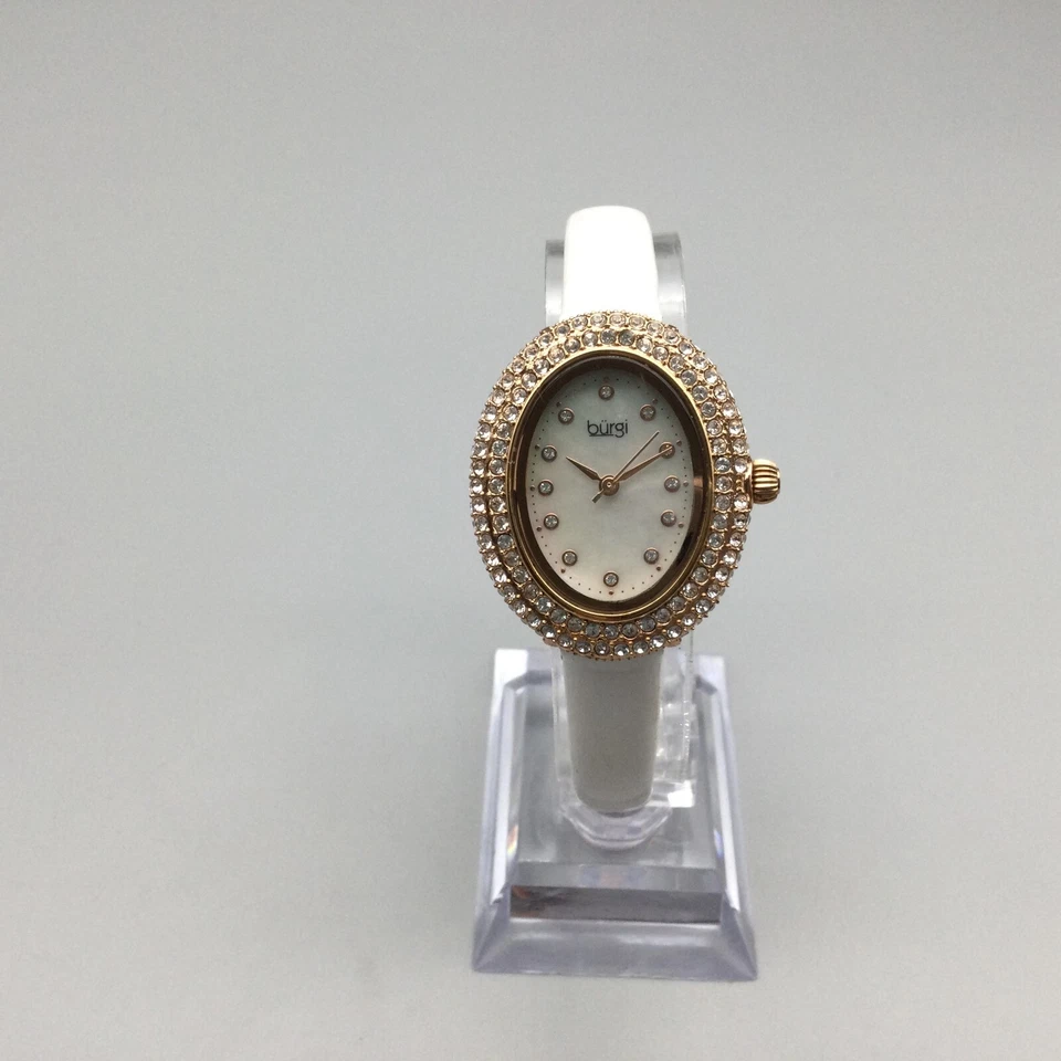 Burgi Bling Watch Women 27mm Rose Gold Tone MOP Dial Leather Band New Battery - image 2 of 4