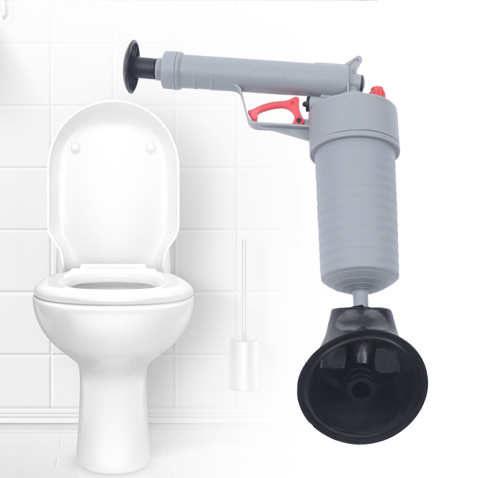 Toilet Sink Dredge Plug Air Power Pump Bathroom Drain Cleaner Pipe Plunger Gray