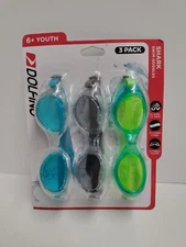 Dolfino 3 Pack Youth Swim Goggles Kids Blocks UV Tinted Lenses Latex Free New...