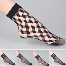 5 Pairs Womens Fishnet Socks Transparent Elastic Lace Sheer Net Mesh Ankle Socks