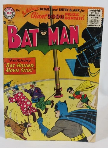 Vtg Batman Comic Book #103 DC 1956 Robin Bay Hound Movie Star Silver Age Estate