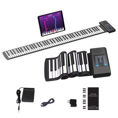 KONIX 88-Key Roll Up Piano, Portable Rechargeable MIDI Keyboard, 128 Tones/Rh...