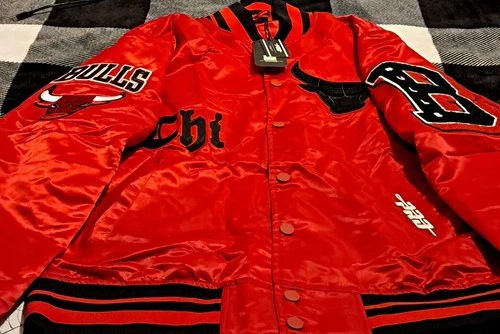 Chicago Bulls NBA Satin Snap Button Jacket Red/Black Basketball - product listing photo